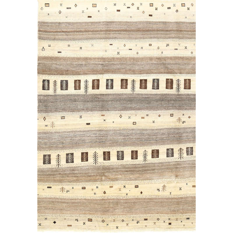 Tapis contemporain gris / crème, Rectangle 5 pi x 7 pi