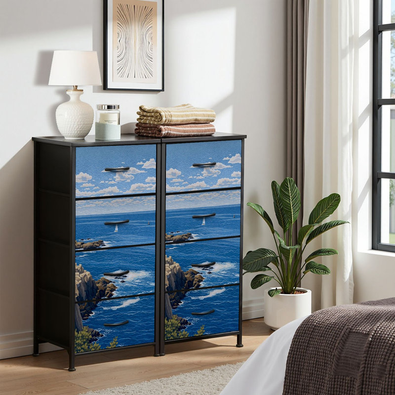 4 Drawer Dresser for Bedroom, Narrow Chest of Drawers, Wooden Top and Study Iron Frame 18"x37.5"-(WxH)