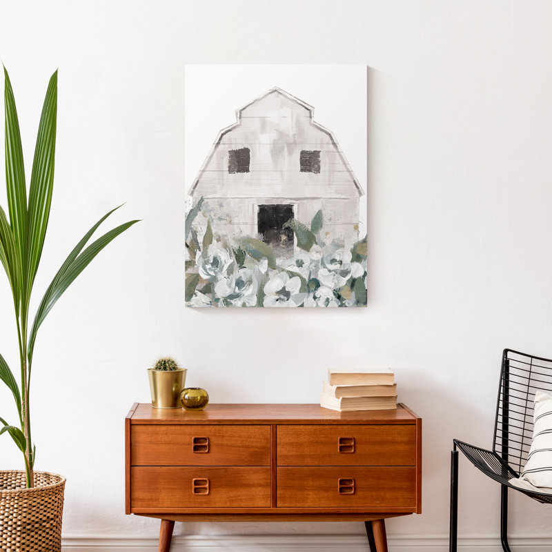 Sage Floral Barn Print On Canvas