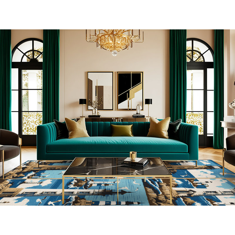 Washable Lighthouse Collection Coastal Area Rug, Square 3'