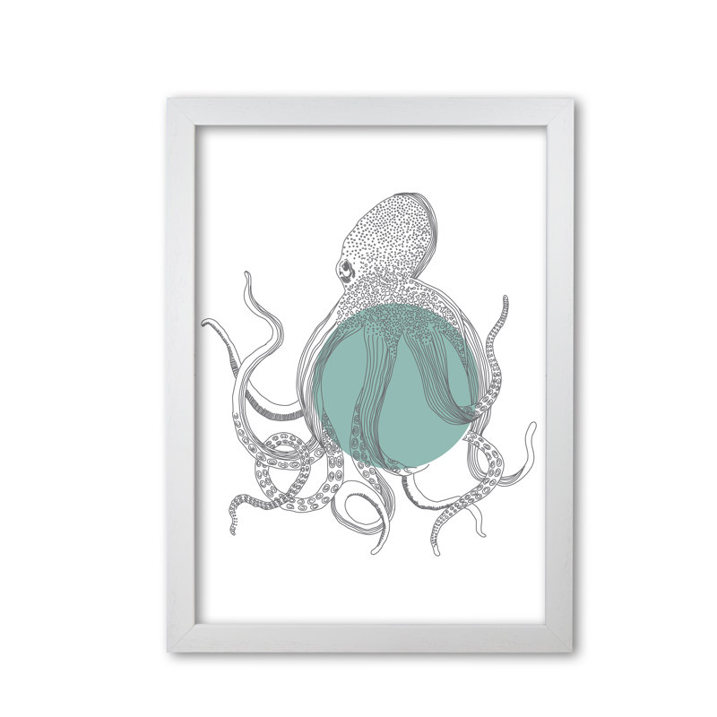 Marine Animals Octopus - Print, White Grain Frame, 42 cm H x 30 cm W x 5 cm D