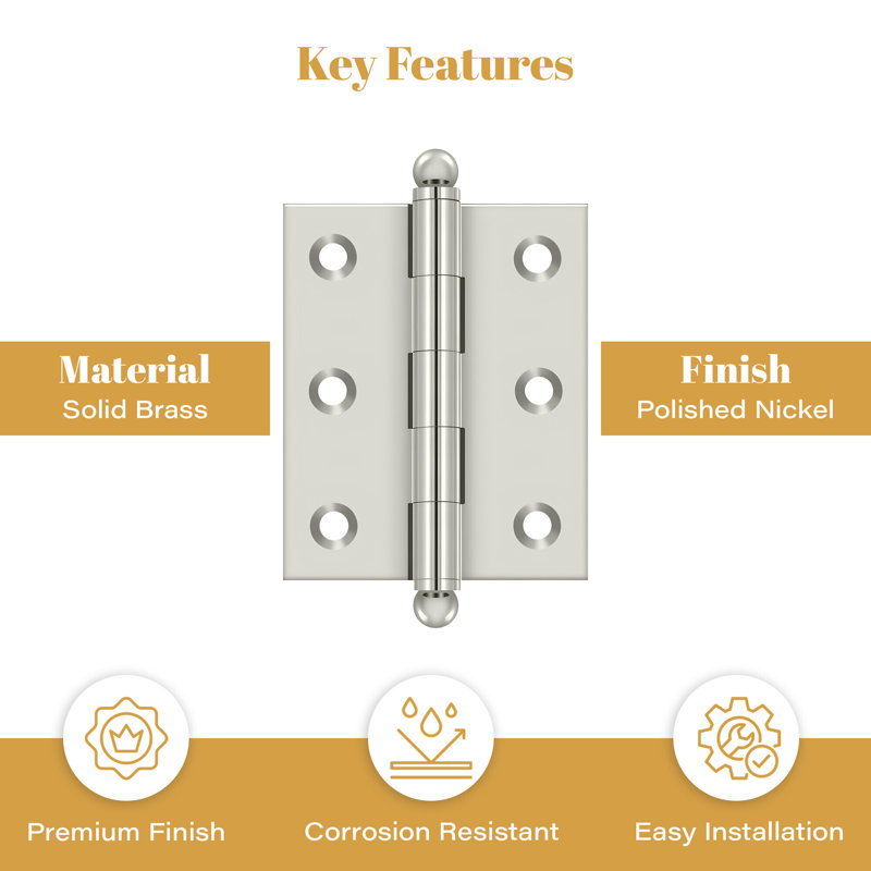 2.5'' x 2'' Butt Bearing Hinge, Polished Nickel
