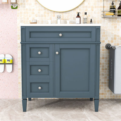 Meuble-lavabo simple autoportant contemporain avec lavabo en céramique et grand rangement Contemporary