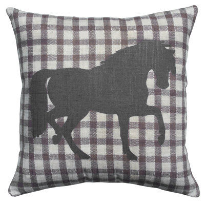 Horse Plaid Cotton Throw Pillow