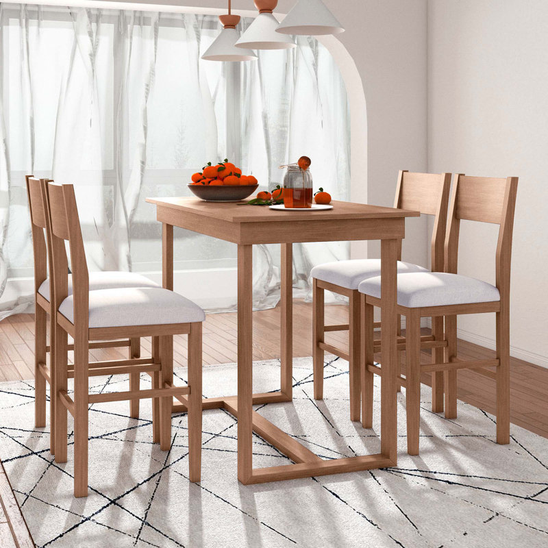 Ensemble de table de salle à manger 5 pièces Farmhouse, Brun, Brun / Beige