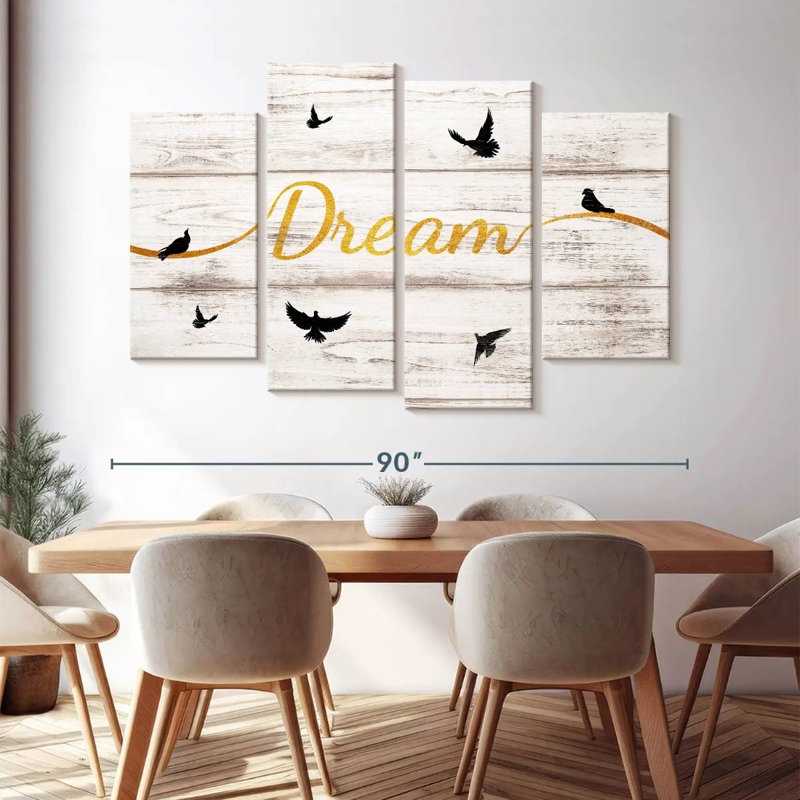 " Dream Typography V " 4 - Pieces, 54" H x 84" W x 1.25" D