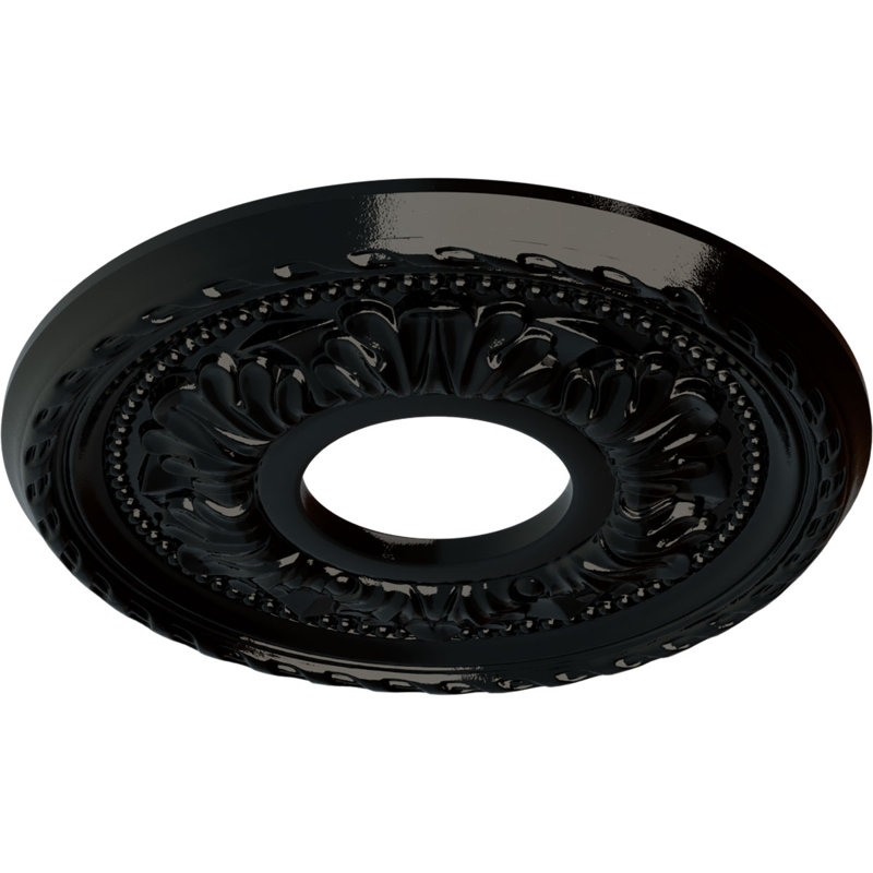 Médaillon de plafond Endurathane Palmetto, DE 11 1/2 po x P 1 po, finition argent chaud peint à la main, Perle noire