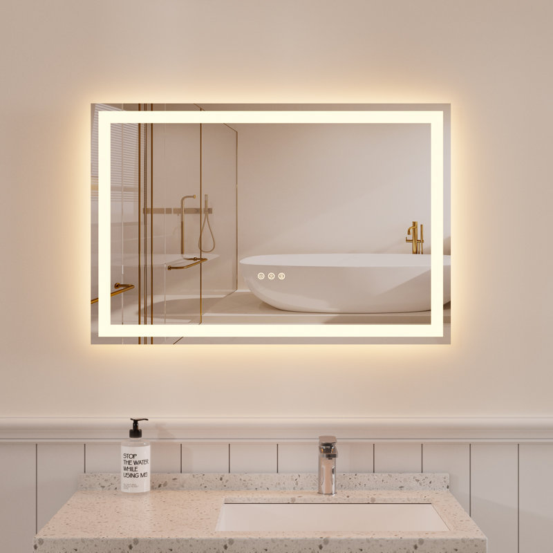 Rectangular Frameless LED Bathroom Vanity Mirror, 24" x 36"