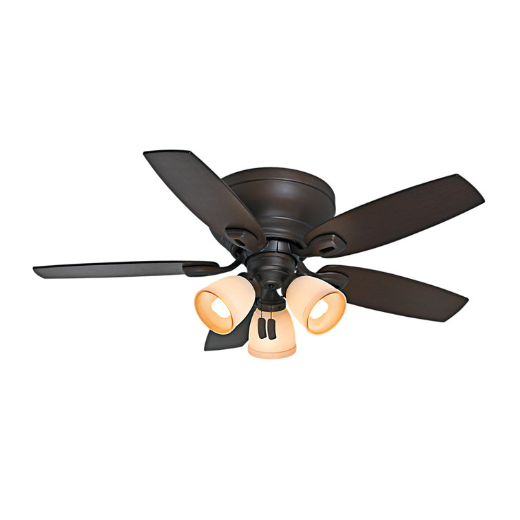 44" Durant 5 - Blade Flush Mount Ceiling Fan with Pull Chain and Light Kit Included