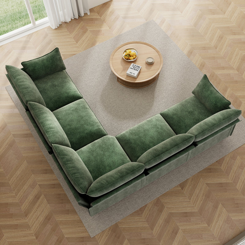 Canapé modulaire rembourré à 5 places Acker, Chenille verte