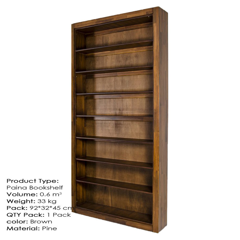 Vanesa 220cm H x 170cm W Solid Wood Standard Bookcase, (8 Shelves) 220cm H x 90cm W x 30cm D