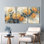 Ensemble de 3 tableaux muraux sur toile tendue, motif chrysanthèmes, pour la décoration du salon et de la chambre.