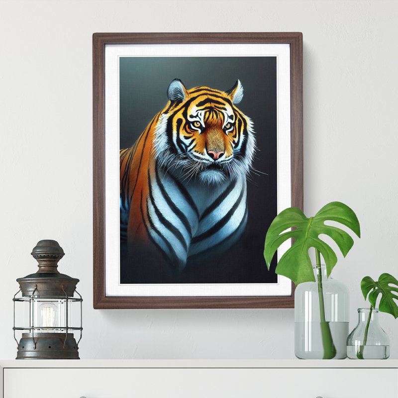 Striking Tiger No.2 - Framed Print, 64cm H x 46cm W x 2cm D, Brown Framed