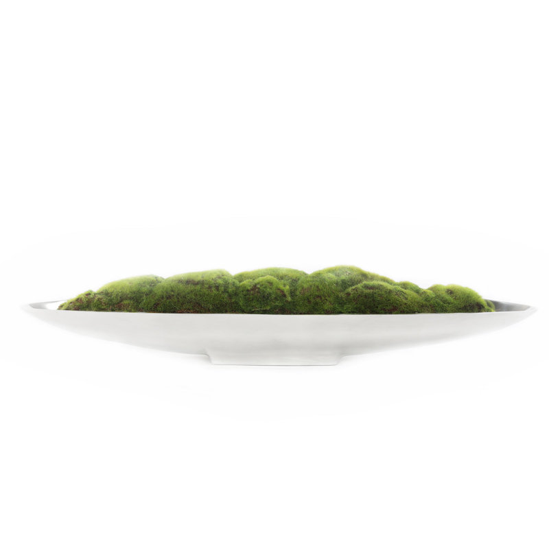 Faux Moss in Metal Boat Tray