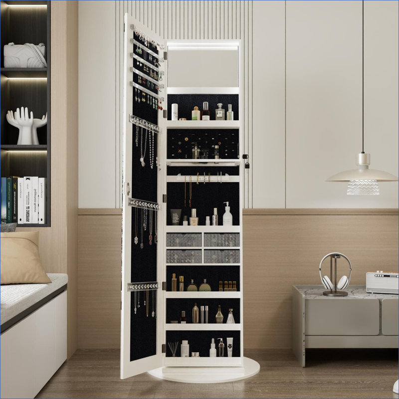 Armoire à bijoux pivotante verrouillable à 360 ° FlowLuxe, Blanc