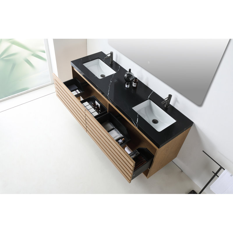 Meuble-lavabo 72 po Maumelle, Noir, Chêne pacane