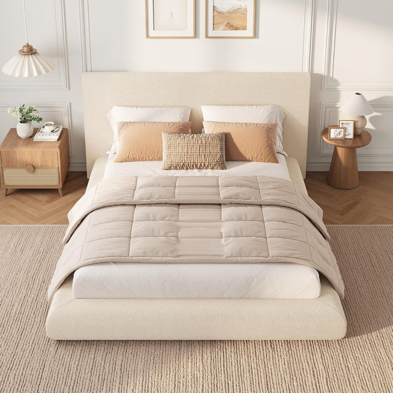 Lit plateforme grand nuage avec tête de lit tapissier - tissu moelleux doux, aucun sommier requis, assemblage facile, Gris