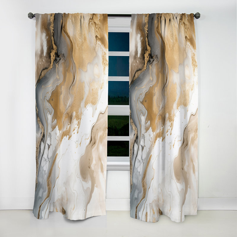 Or et gris A Marble Effect V - Rideau occultant en marbre abstrait - 1 panneaux, L 52 po x L 108 po
