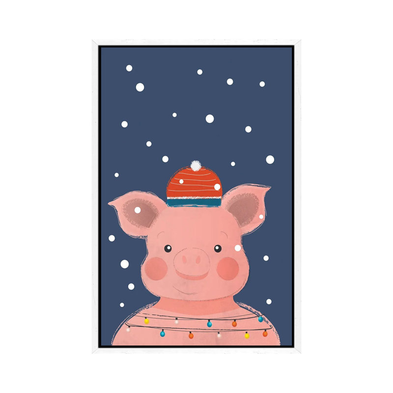 Christmas Pig 1 Piece Floater Frame Wall Art on Canvas, 66.04 cm H x 45.72 cm W, White