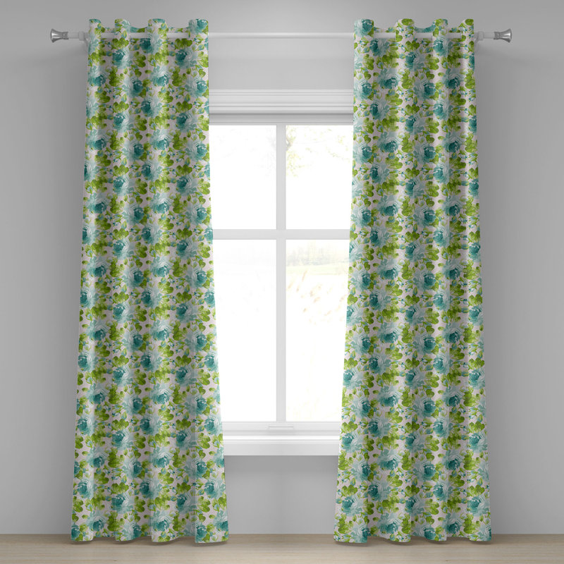 Rideau de fenêtre à 2 panneaux Bungalow Rose Shabby Flora, 50 po x 108 po, turquoise pâle, L 50 po x L 96 po