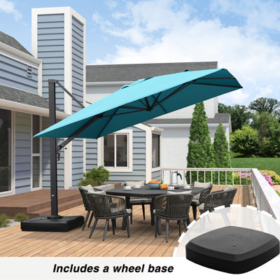 HawlIngs 132'' Square Cantilever Umbrella With Wheeled Base,Turquoise Blue