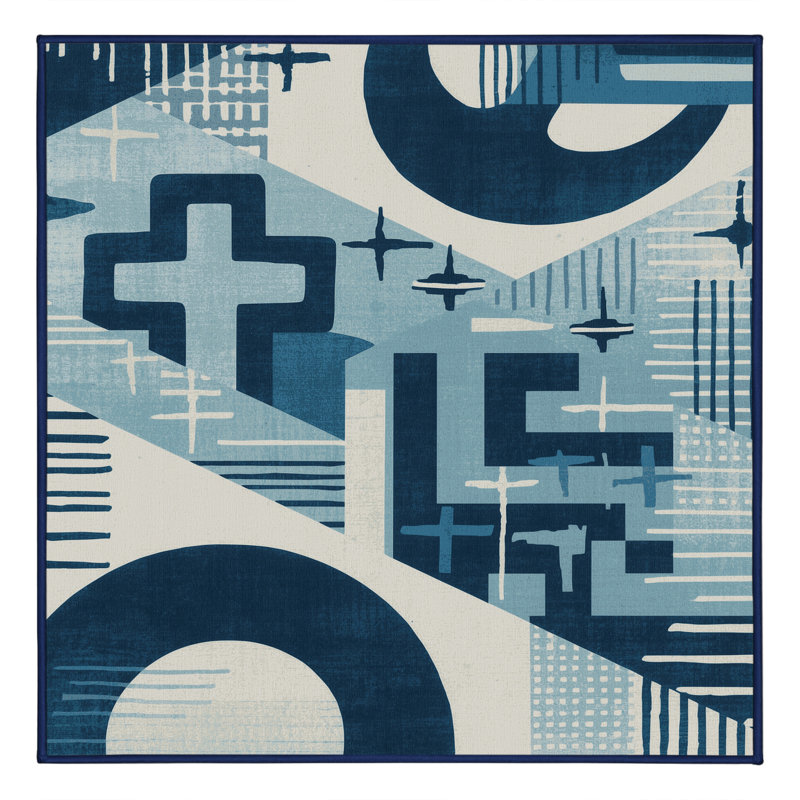 Tapis bleu moelleux moelleux d'inspiration mondiale Midwood, Carré 5 pi