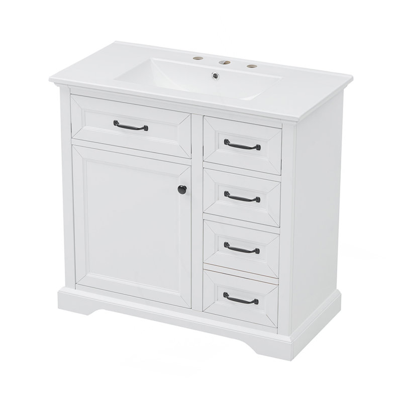 Meuble-lavabo de 36 pouces avec lavabo en céramique, 2 tiroirs et charnières à fermeture en douceur pour un rangement efficace et une conception moderne