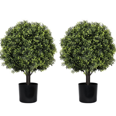 22In Artificial Trees For Porch, Patio, Indoor , 2Pcs/, With Spherical Canopy, Black Pot, Made Of Plastic, No Maintenance Trees, 2Pcs/ - Evergreen Potted Decor Home, Sleek Synthetic Material, Upkeep