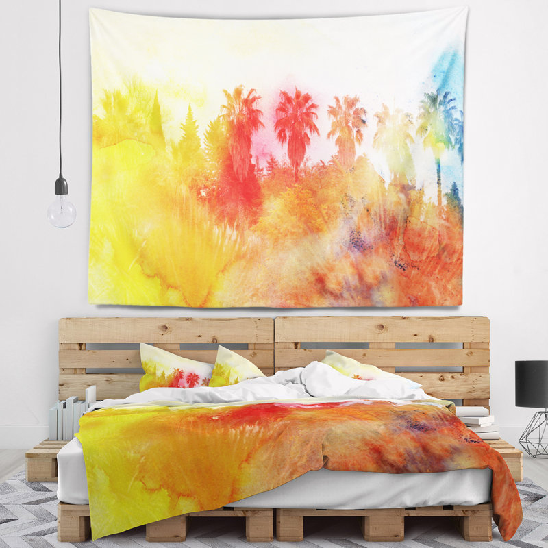 Tapisserie abstraite paysage tropical, H 32 po x l 39 po