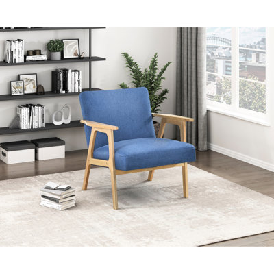 Fauteuil d'appoint moderne bleu, capacité de 300 lb, structure en bois massif, profondeur de produit de 27 po, siège en mousse, tissu d'ameublement texturé pour décor de salon, poids de l'ensemble de 26,75 lb, bois, assemblage simple, pièce
