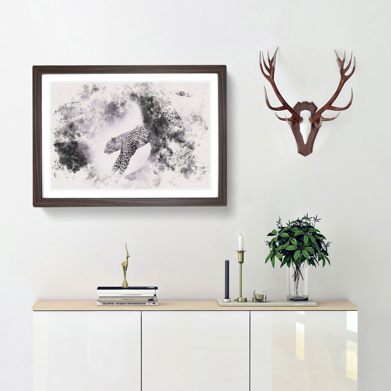Leopard Climbing from a Tree - Picture Frame Painting Print, 24cm H x 33cm W x 2cm D, Walnut Framed