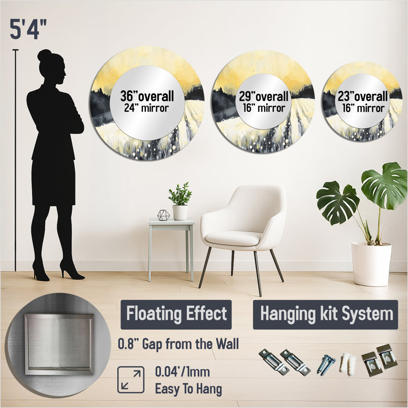 Morocco Market Escape - Grand miroir mural rond jaune moderne, impression sur métal, 23" x 23"