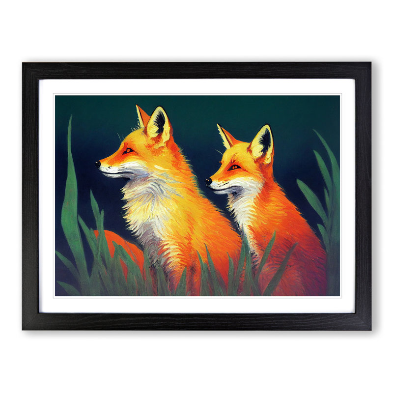 Fine Foxes - Single Picture Frame Painting, Black, 46cm H x 64cm W x 2cm D