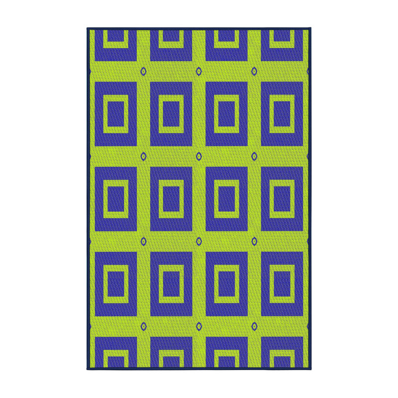 Tapis vert/bleu à motifs, Rectangle 5 pi x 7 pi