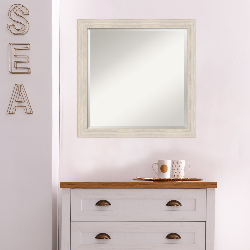 Modeste Flat Mirror, 23" x 23", Distressed White