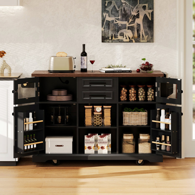 Kitchen Island With Drop Leaf And Power Outlet, Kitchen Storage Cart With Shelves, Rolling Kitchen Island With 4 Wheels