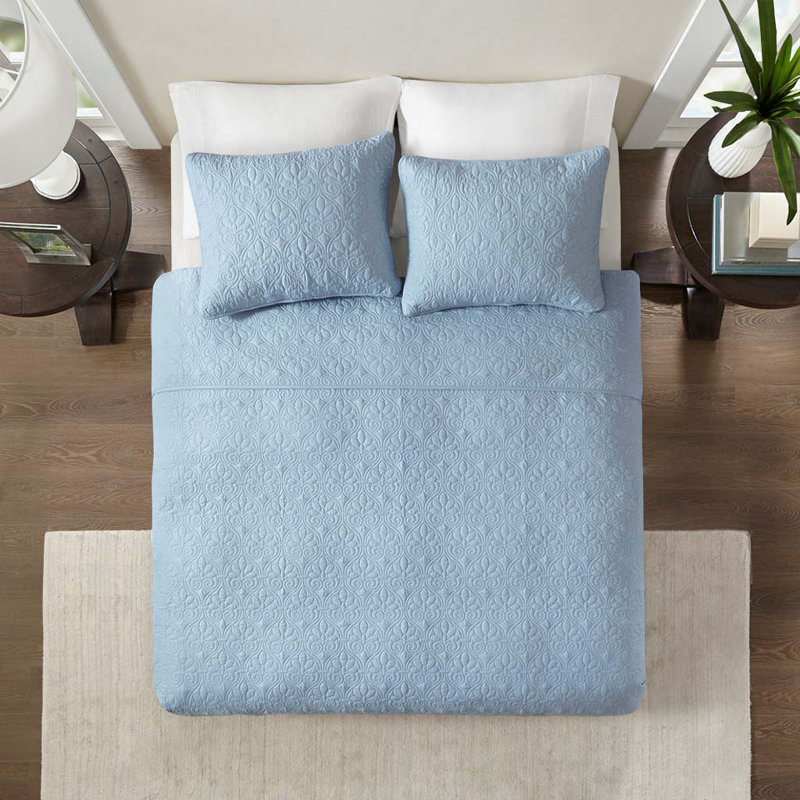 Ensemble réversible, Bleu, Courtepointe double / grand + 2 taies décoratives