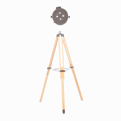 Natural Wood Metal Tripod with Side Table Floor Lamp
