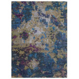 Odyssey Post Modern Organic Abstract Hand-Knotted Wool/Silk Purple Blue Green Designer Area Rug / Rug Size: Rectangle