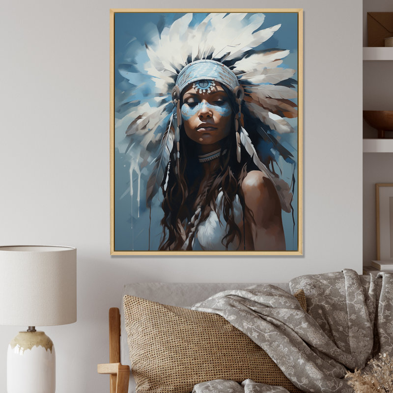 Coiffe de plumes amérindiennes rétro, 32" H x 16" W, Cadre naturel flottant