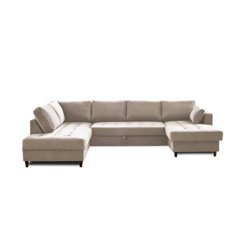 7 Seater Velvet Sofa Bed, Beige, Left Hand Facing