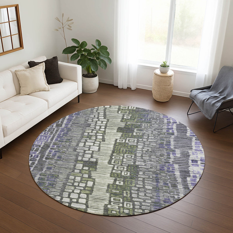 Machine Washable Indoor/Outdoor Jenning ACN2268 Geometric Rug, Round 8'