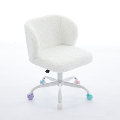 Furniture Office Chair,Artificial rabbit hair Home Office Chair with Metal Base,Adjustable Desk Chair Swivel Office Chair,Vanity Chair by George Oliver