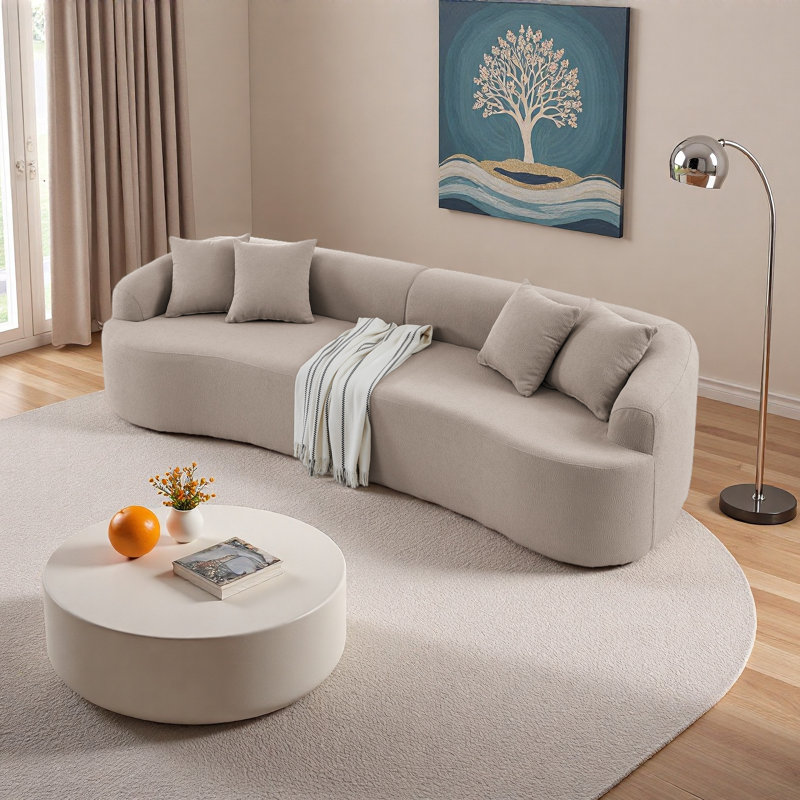 Canapé modulaire incurvé modulaire en tissu de laine d'agneau, style minimaliste moderne, comprimé (aucun assemblage requis), confortable pour le salon et la chambre à coucher