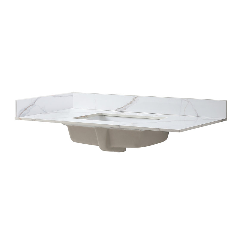 Dessus de meuble-lavabo doré 22 po x 4 po - Blanc, retrait des taches simple, charisme à la mode, continuum d'installation facile, sol de pierre frittée certifié de certification de la qualité