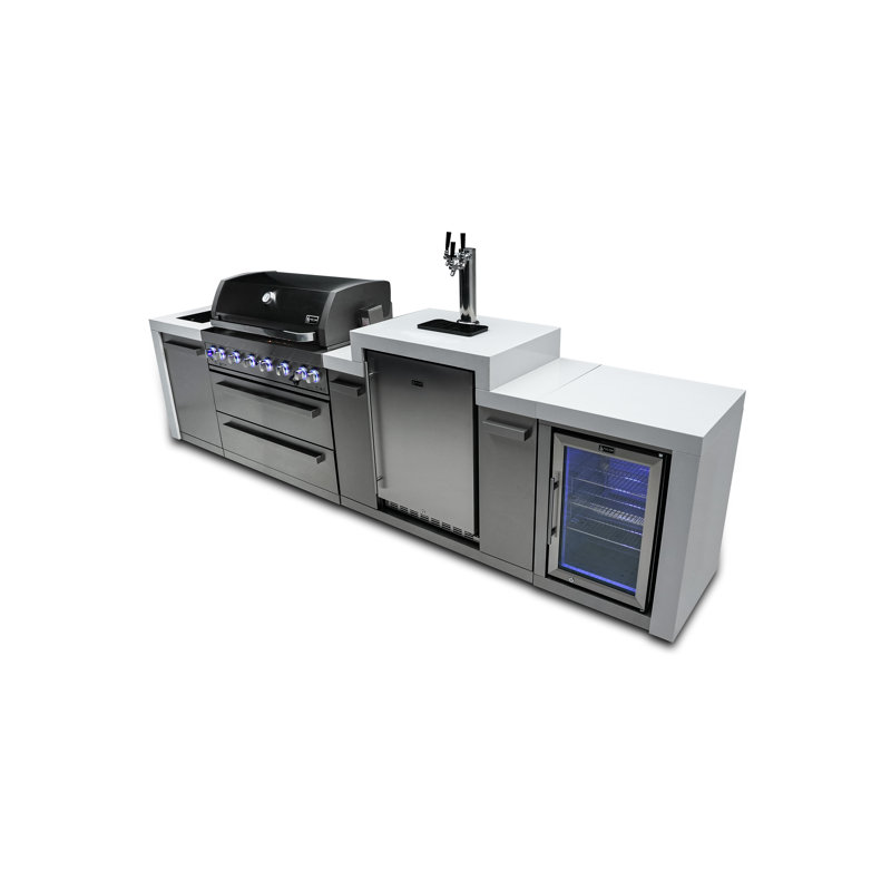 Mont Alpi 6-Burner Deluxe Stainless Steel Outdoor Island Barbecue Grill + Kegerator & Refrigerator
