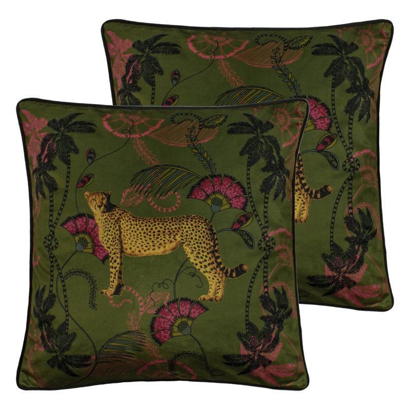 Tropica Cheetah Floral Square Scatter Cushion, Polyester/Polyfill, Khaki