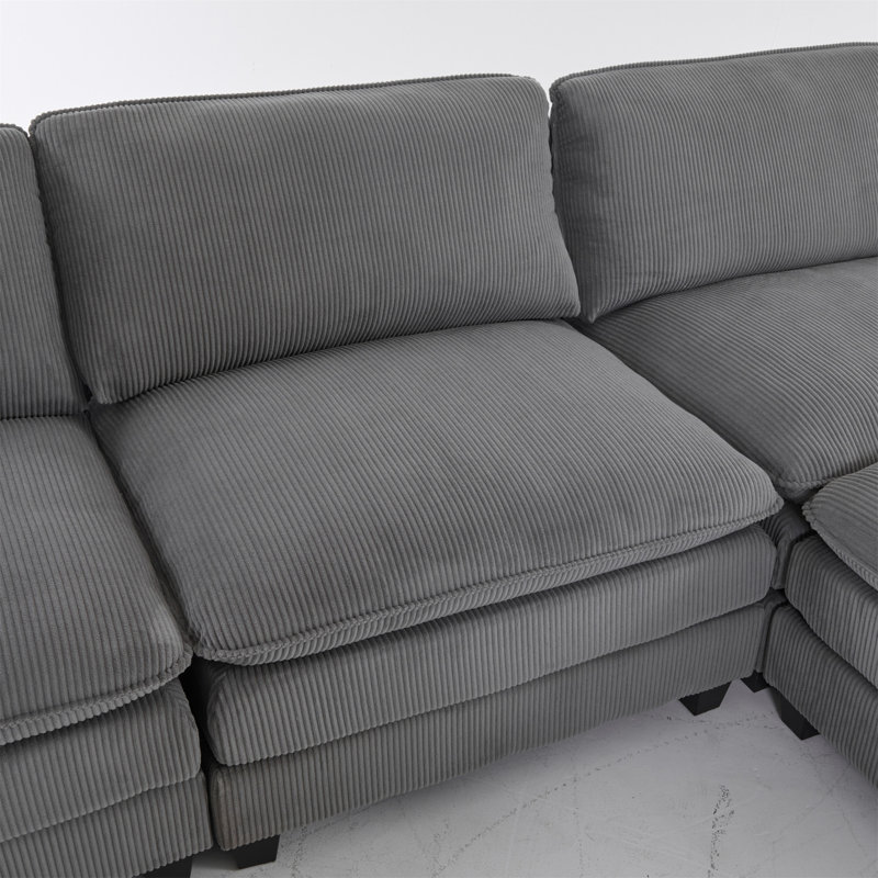 Modular Sectional Sofa With Movable Ottoman, Gray Fabric