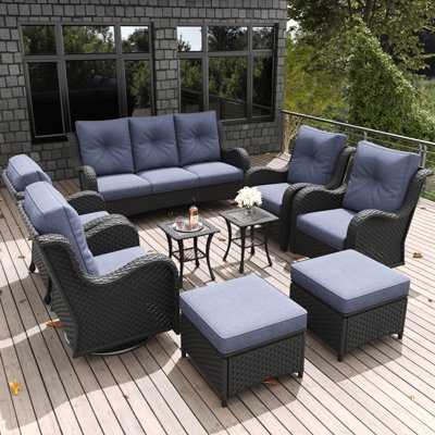 LayinSun 9 Pieces Outdoor Patio Furniture Set With Sofa And Ottoman