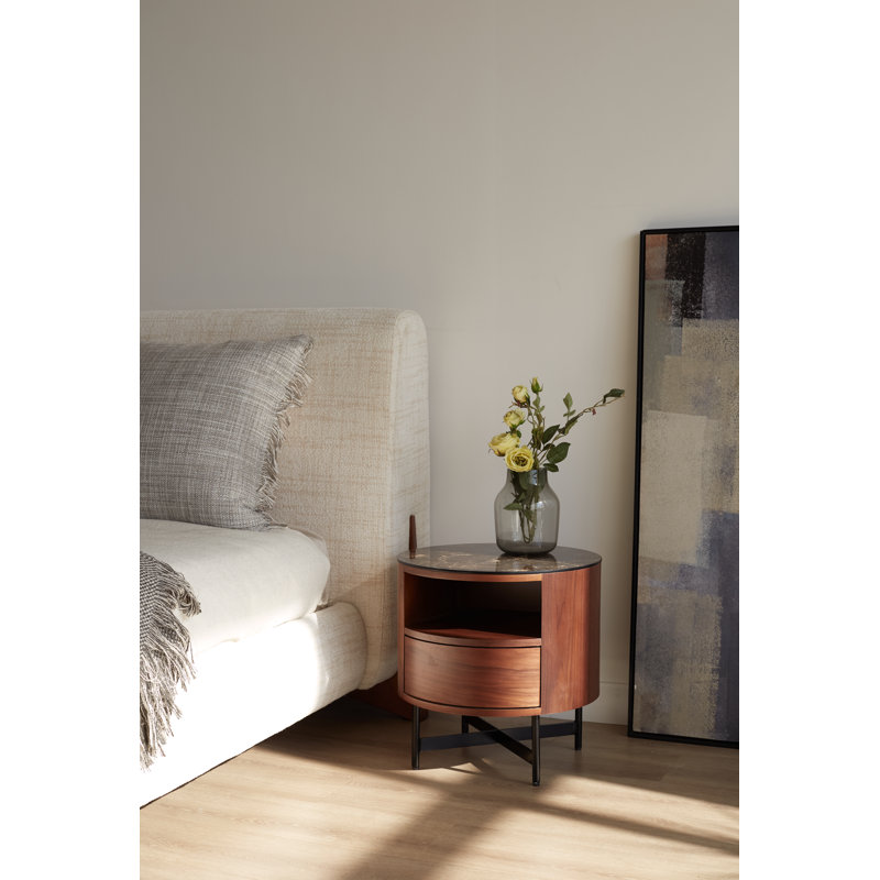 Anemarie 45cm W Metal Bedside Table, Walnut